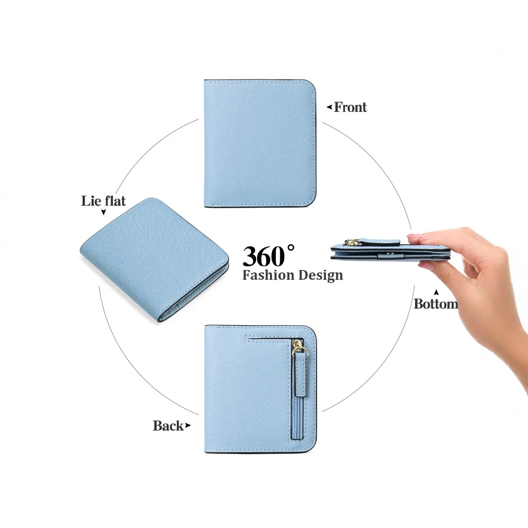 محفظة نسائية محفظة Rfid صغيرة الحجم ثنائية الطي محفظة جيب جلدية أنيقة محفظة صغيرة للسيدات مع نافذة لبطاقة الهوية