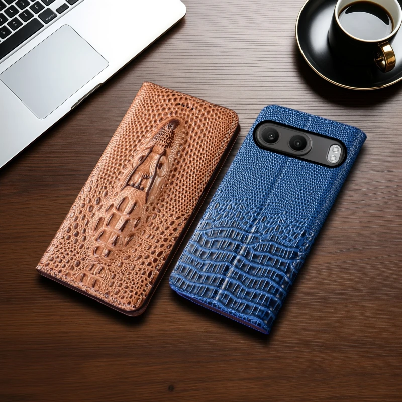 

Crocodile Head Flip Book Cover For OnePlus Nord 2 2T 3 4 5 CE 2 3 4 5 Lite Pro 5G Genuine Leather Phone Case