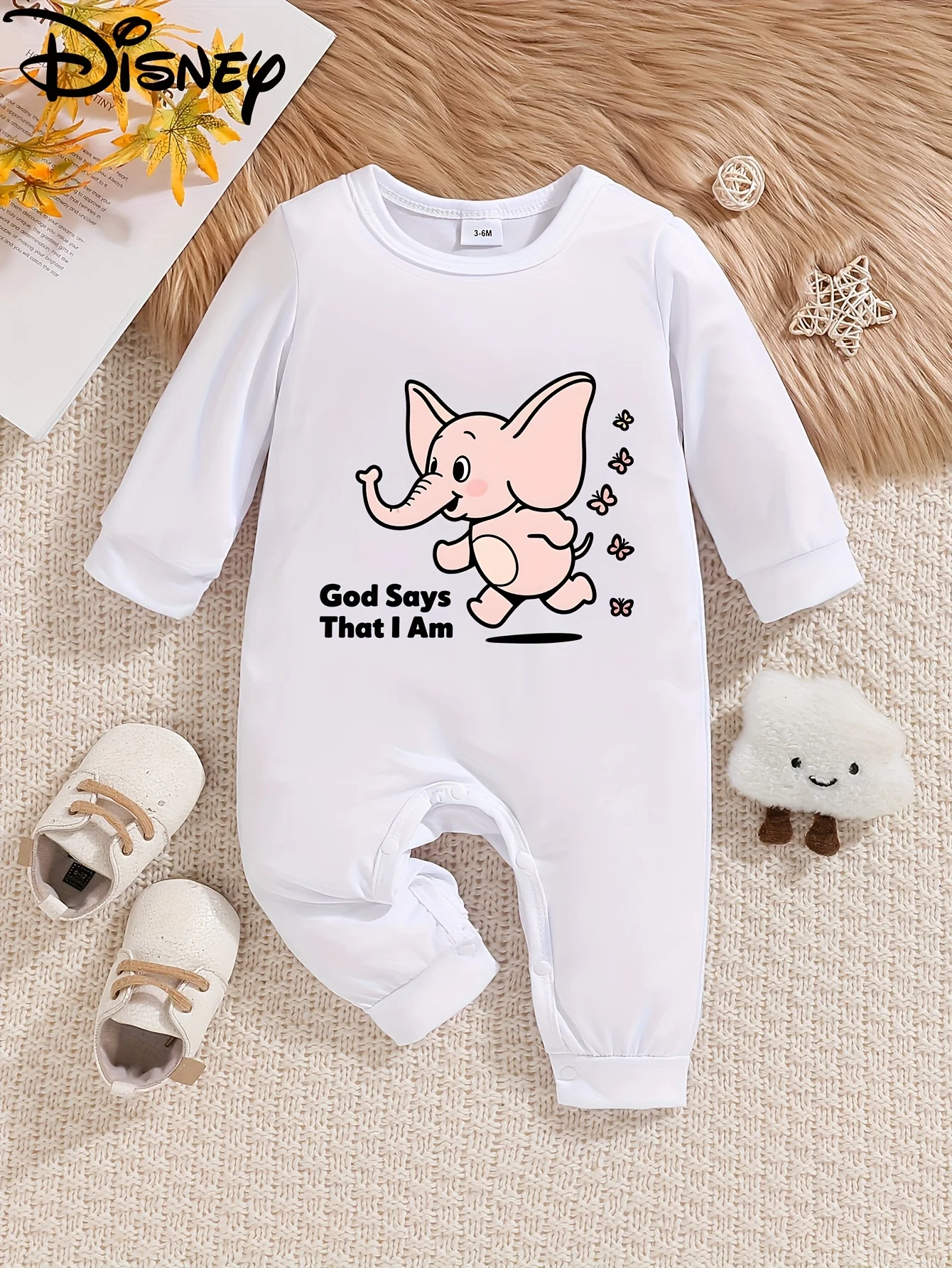 

【Осанторизованный】Детский комбинезон с длинными рукавами Disney Dumbo, милый узор с принтом, круглый вырез, мягкий и удобный, можно стирать в машине, подходит для всех сезонов, подходит для уличного ношения