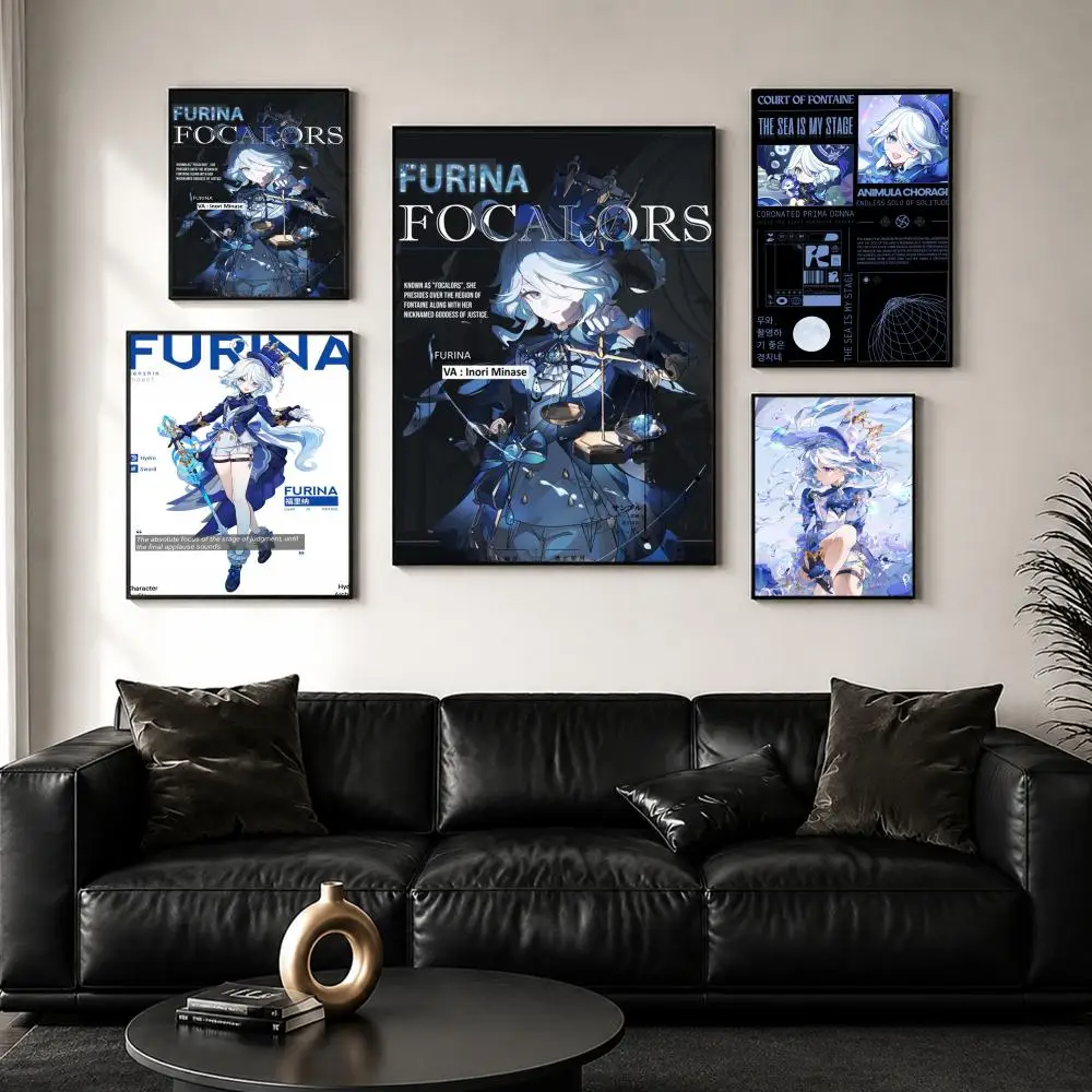 Game G-Genshin Impact F-Furina Painting Calligraphy Wall Art Canvas Poster Premium Home Decor Print for Living Room Bedroom