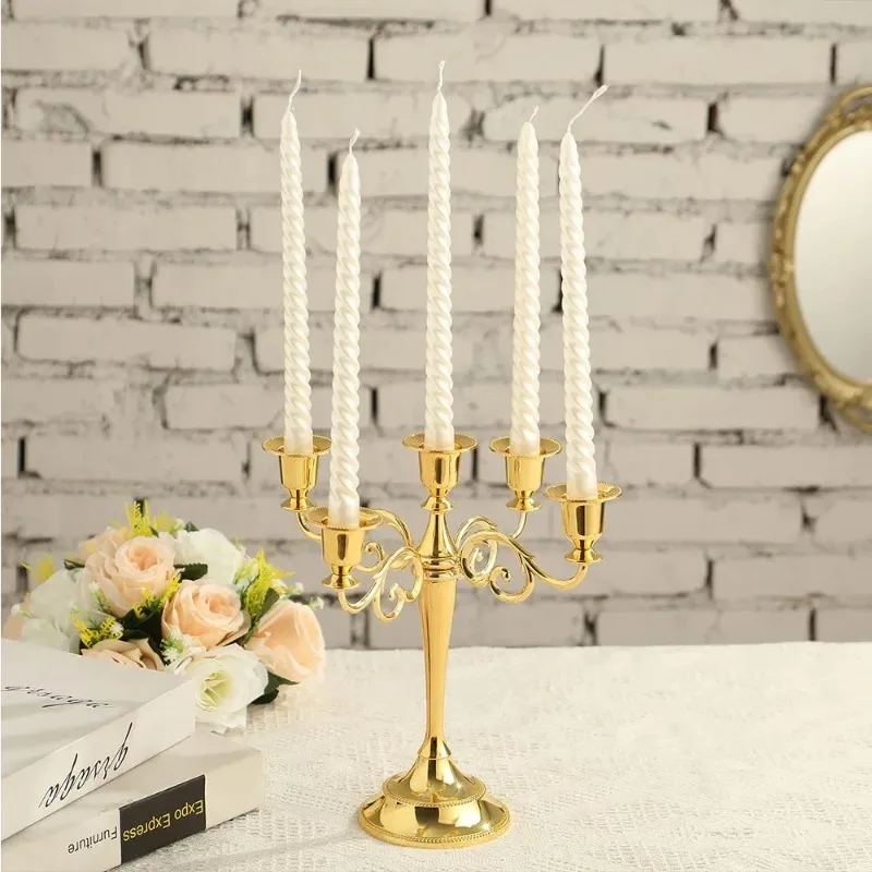 Vintage Gold Candle Holders Wedding Candelabra 5 Head Table Candlesticks Centerpieces Home Decore Retro Metal Candle Stand Gifts