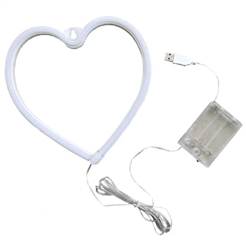 배터리 USB 듀얼 전원 플리커 프리 네온 사인 라이트, 발렌타인 데이 벽 장식, 하트 램프 파티 용품