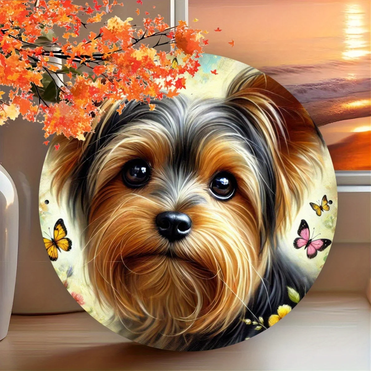 2D Flat - [2D Flat] 7.8X7.8 Inches (20X20 Cm) 2D Printed Metal Sign Featuring a Schnauzer Dog Theme, Round Emblem, Wreath Center
