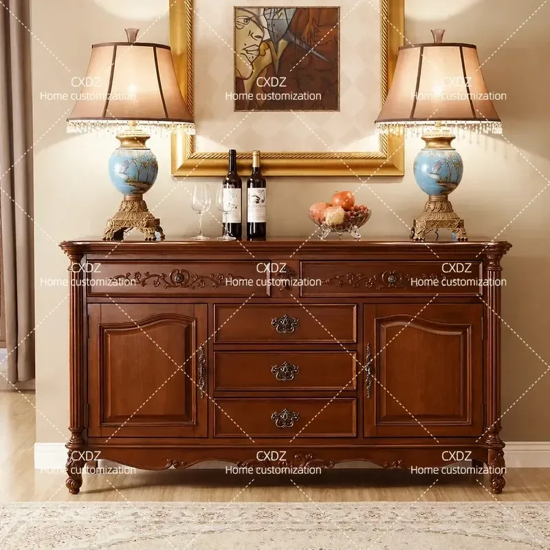 American Style All Solid Wood Dining Side Cabinet European Storage High Cabinet Bedroom TV Cabinet Entrance Sofa Backrest