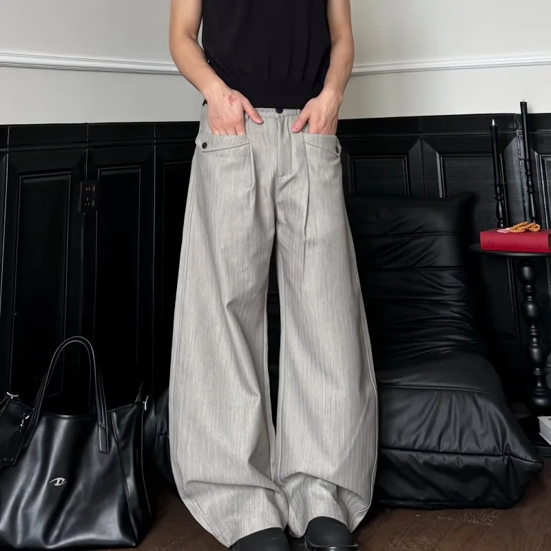 

2026 Summer New Men Wide Leg Suit Pants Korean Fashion High Waist Loose Casual Formal Trousers Streetwear Elegant Men Clothing
