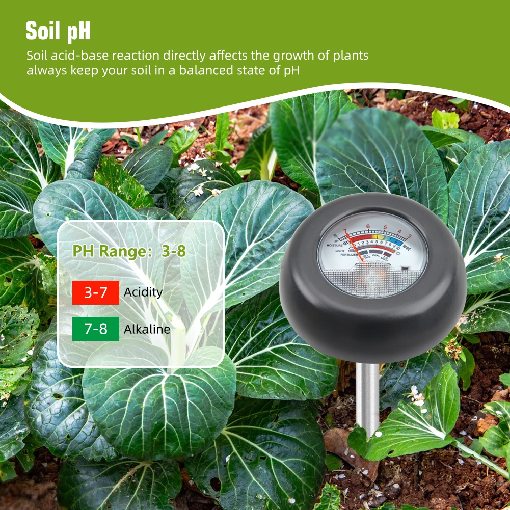 Yieryi Soil PH Meter 4 in 1 Moisture Sunlight PH Fertility Soil Acidity Tester Detector for Pot Plants Greenhouse Flowers Farm