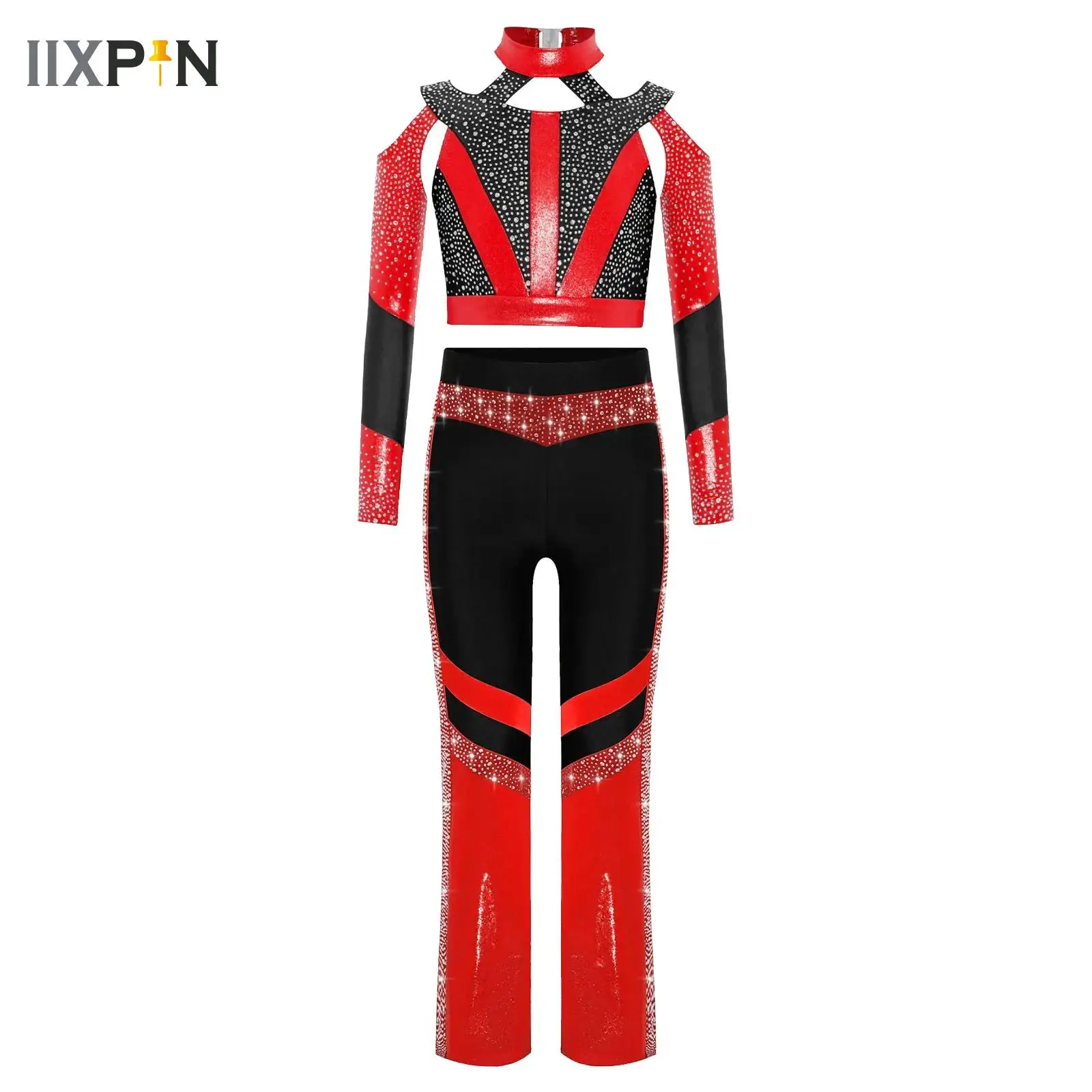 

Children Ballet Dance Set Hip Hop Jazz Street Dance Outfit Crop Tops with Flared Pants School Party Stage Performance Dancewear