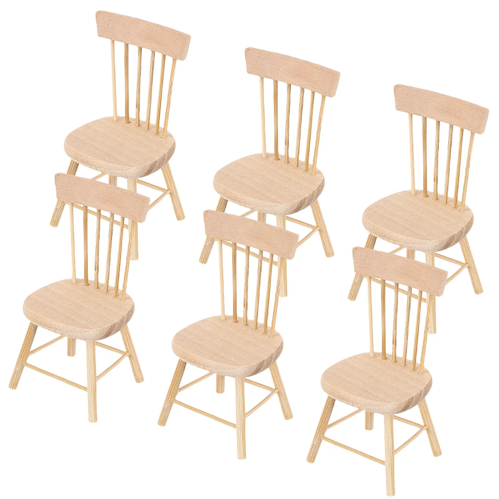 6 Pcs Dollhouse Chair Furniture Wood Mini Wooden Chairs Model Ornament Simulation Miniature