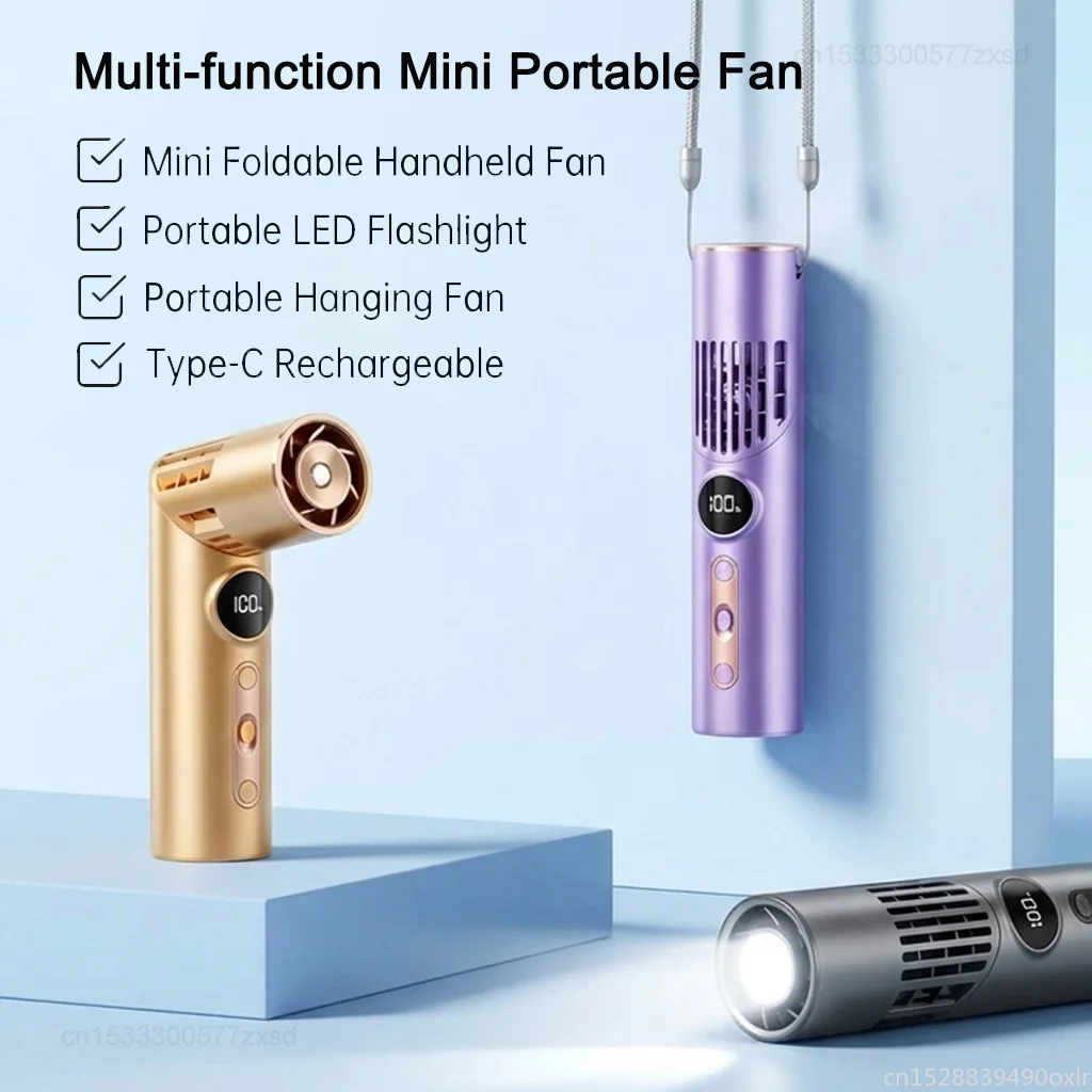 

Lipstick Fan Multi-functional Mini Fan LED Flashlight Outdoor Portable Handheld Small Fan Rechargeable Hanging Mini Pocket Fan