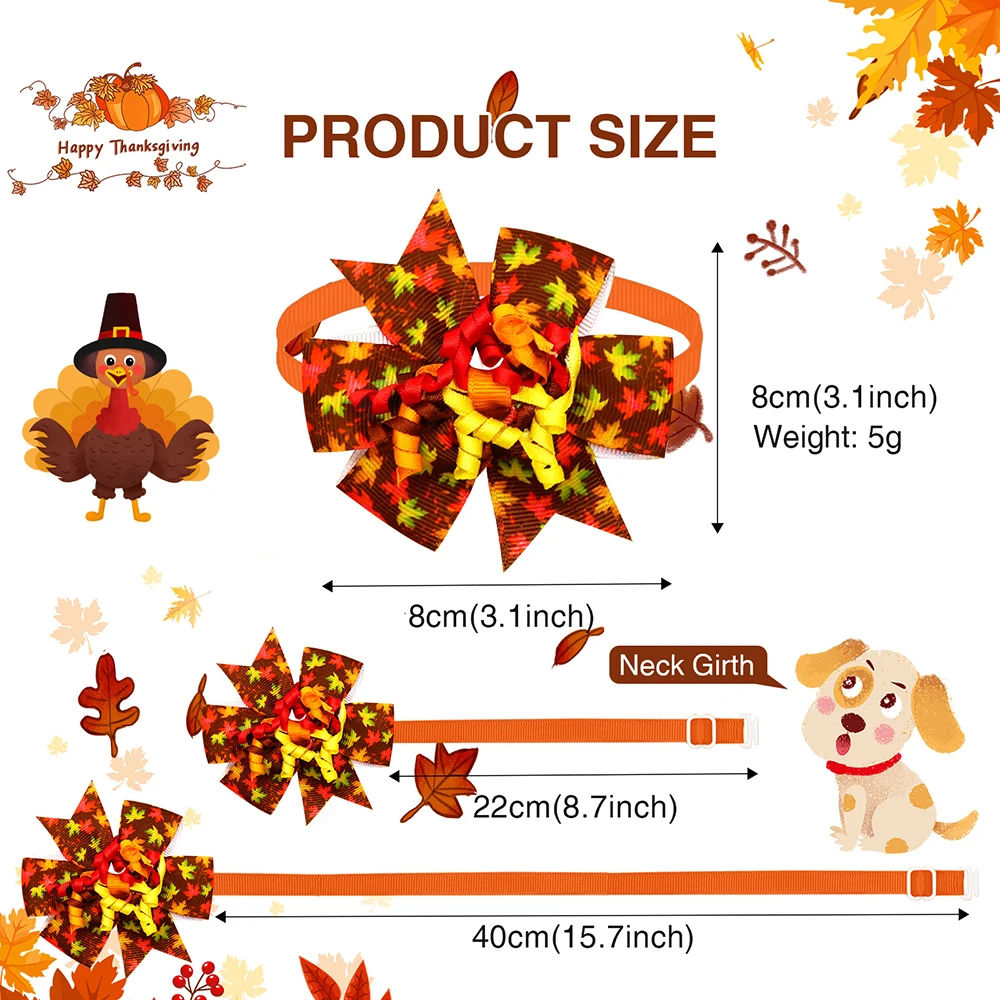 50PCS Fashion Fall Thanksgiving Pet Dog Bow Tie Maple Leaf Orange Bowties Collar Grooming Autumn Leaf Pattern Dog Pet Suppplies