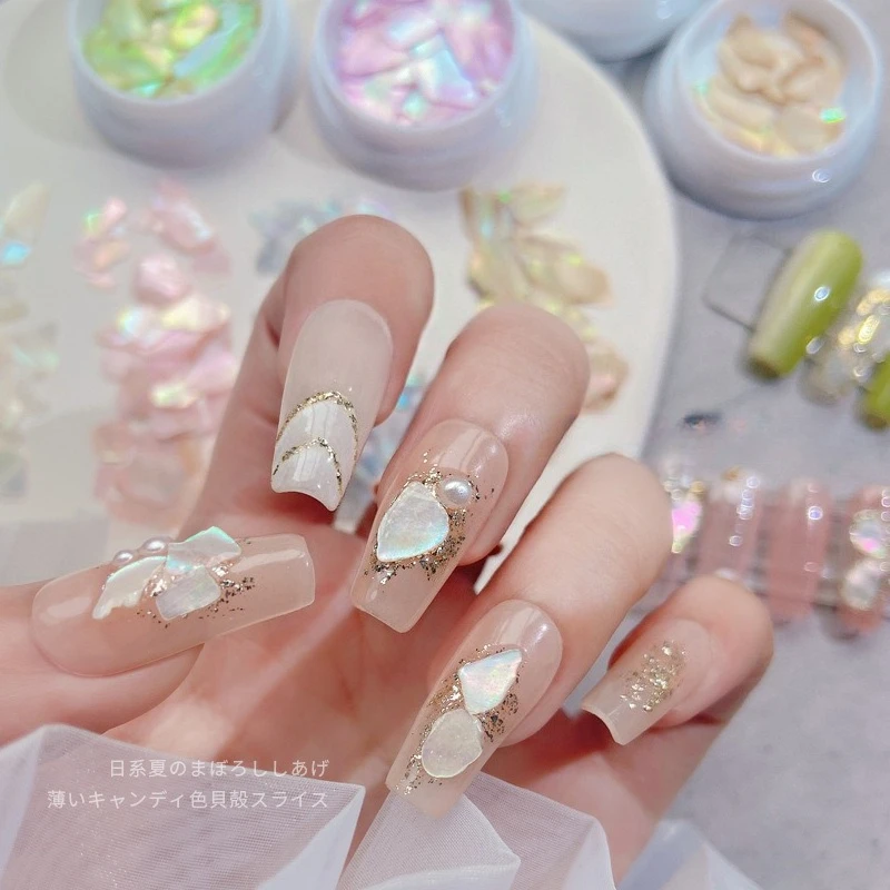 1Pc Japanese Ultra-thin Shell Fragments Candy Color Irregular Tearable Aurora Abalone Flakes Natural Shell Nail DIY Decor