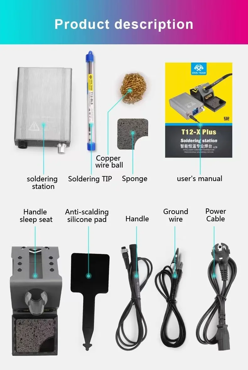 Original OSS TEAM T12-X PLUS Soldering station/T12 Soldering station/LCD Display/Rapid Warming/Wroking with 80-480C/72W