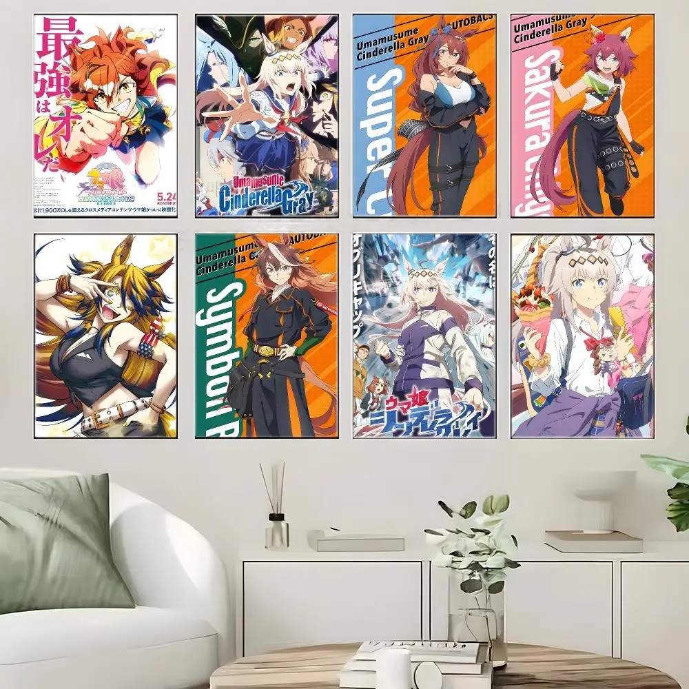 Racing Anime U-Uma Musume Cinderella Gray Poster  Self-adhesive Art Waterproof Paper Sticker Coffee House Bar Room Wall Decor
