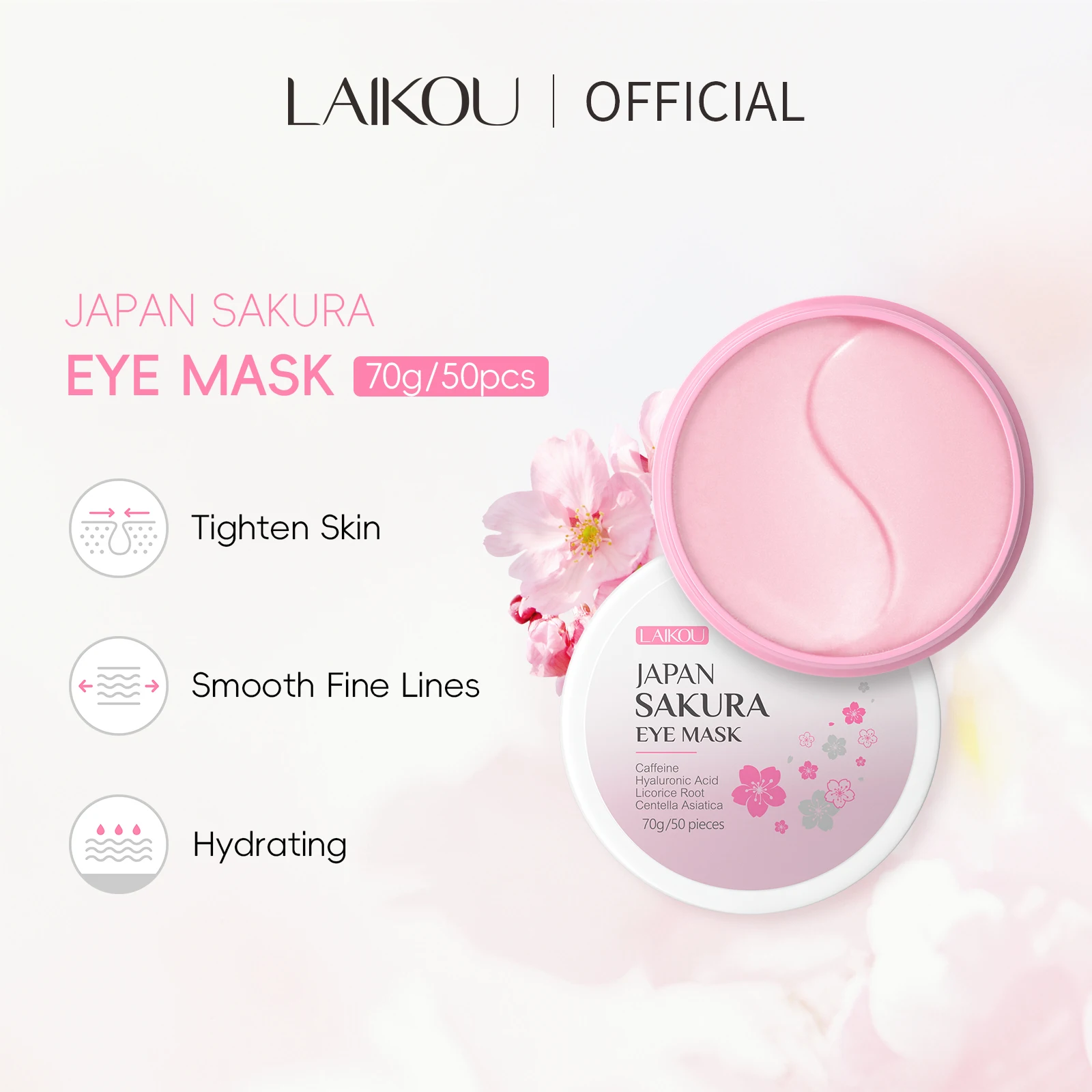LAIKOU Japan Sakura Eye Mask 70g 50PCS Smooth Fine Lines Moisturizing Nourishing Tighten Skin Eye Care
