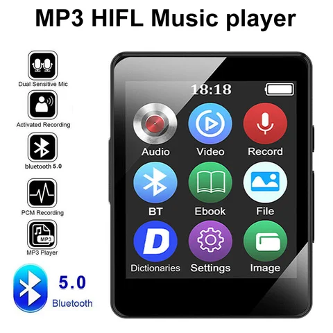 휴대용 하이파이 MP3 플레이어, 블루투스 5.0 음악 스테레오 스피커, 미니 MP3 비디오 재생, TFT 스크린 FM 라디오 녹음 워크맨