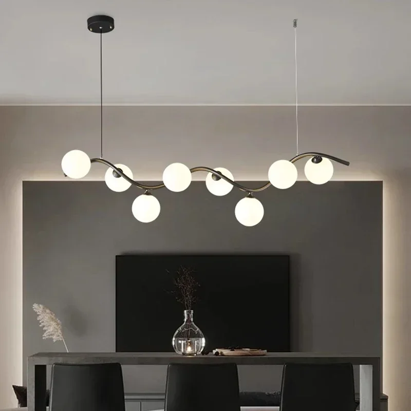 2026 Minimalist Black LED Pendant Light For Living Dining Room Nordic Glass Ball Home Decor Chandelier Sturdy Room Hanging Light