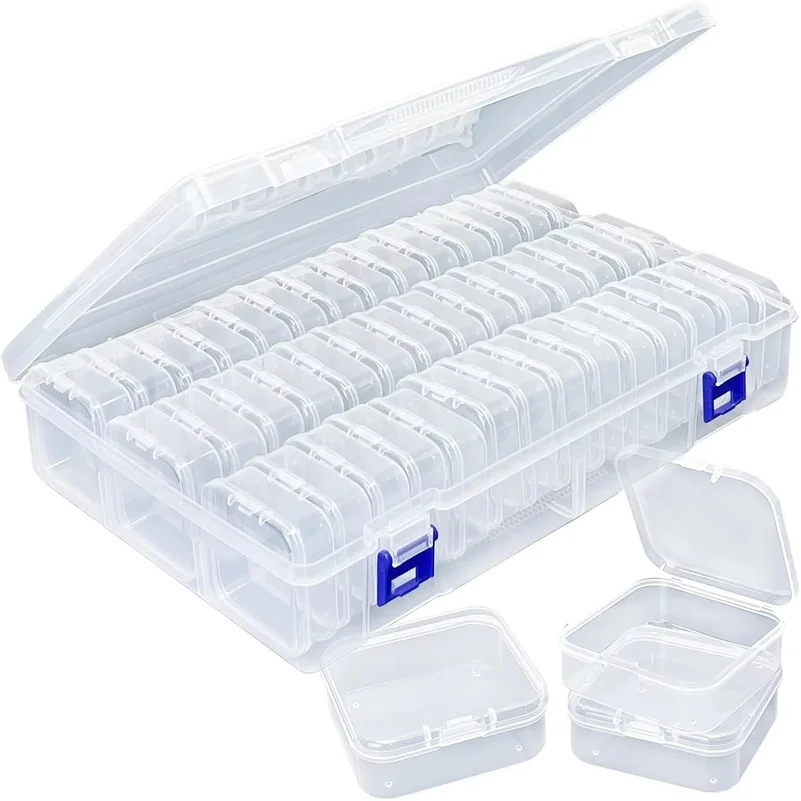 Multi-Size Transparent Bead Storage Box — 15, 20, or 45 Compartments (Flexible Selection) — Hinged, Dustproof Lid — Mini Organiz