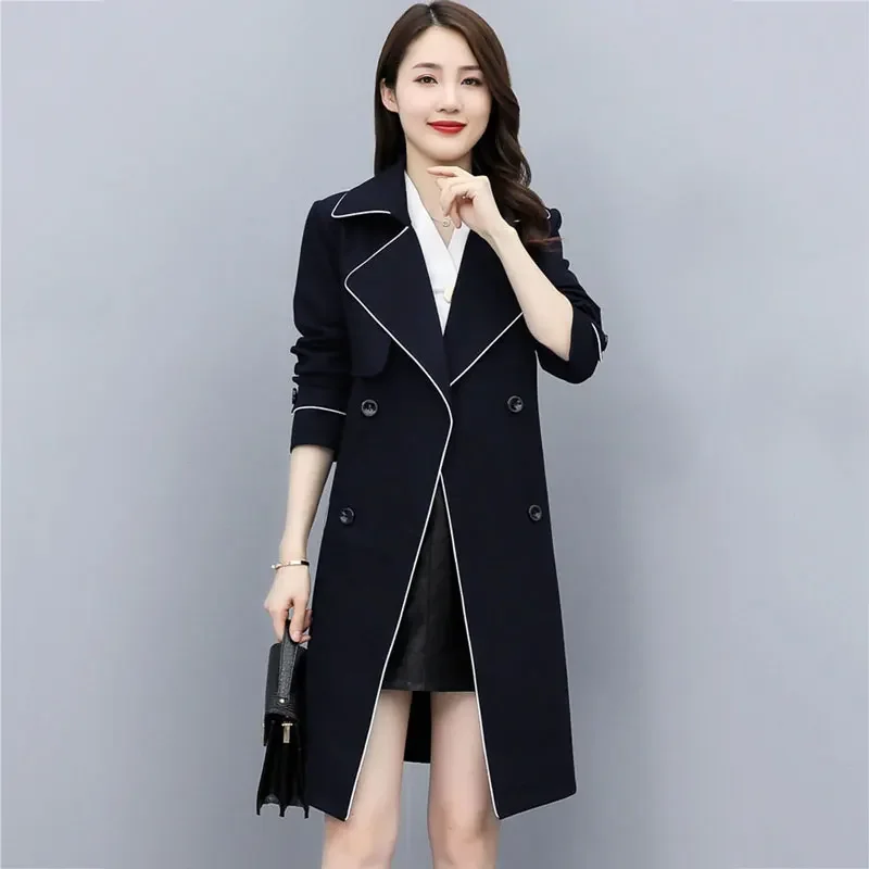 Hoge kwaliteit middenlengte trenchcoats kantoor riem windjack vrouwen dubbele rij knopen werk overjas lente vetement femme a922