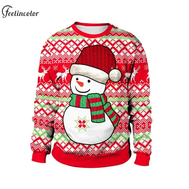 

Snowman Santa Men Ugly Christmas Sweatshirt Elk Alpaca Graphic Pullover Cane Candy Printed Casual Sweatshirts Couple Clothes