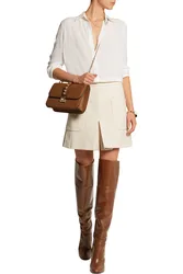 Abesire Brown Over The Knee Boots Matte Leather Chunky Heel Pointed Toe No Zip Tall Commuter Versatile Dress Shoes