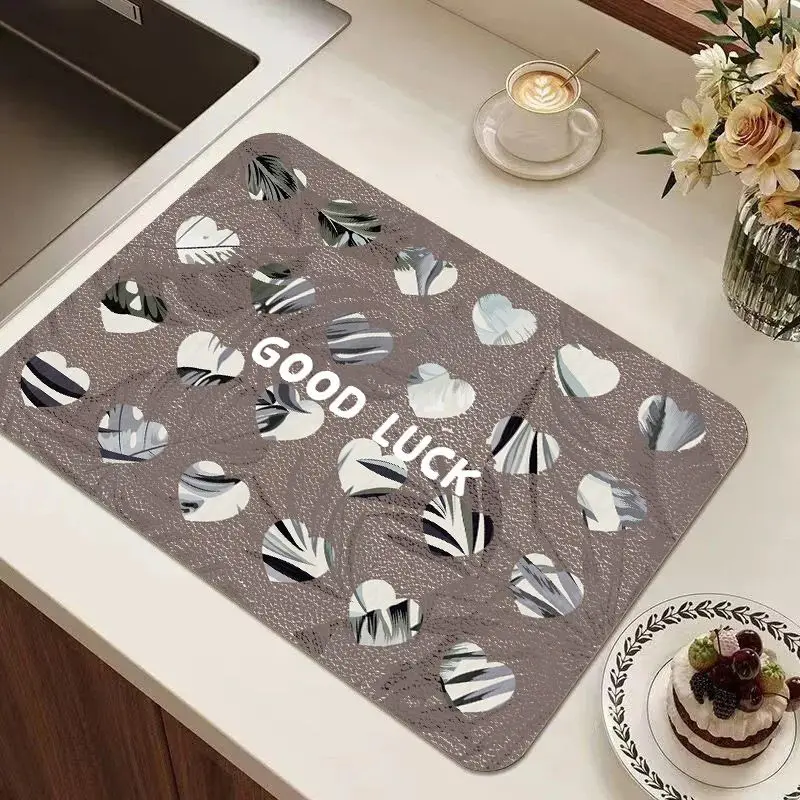 Ins Abstract Art Tableware Drain Mat Absorbent Quick-Drying Non-Slip Sink Countertop Mat Home Decor Modern Artistic Mat