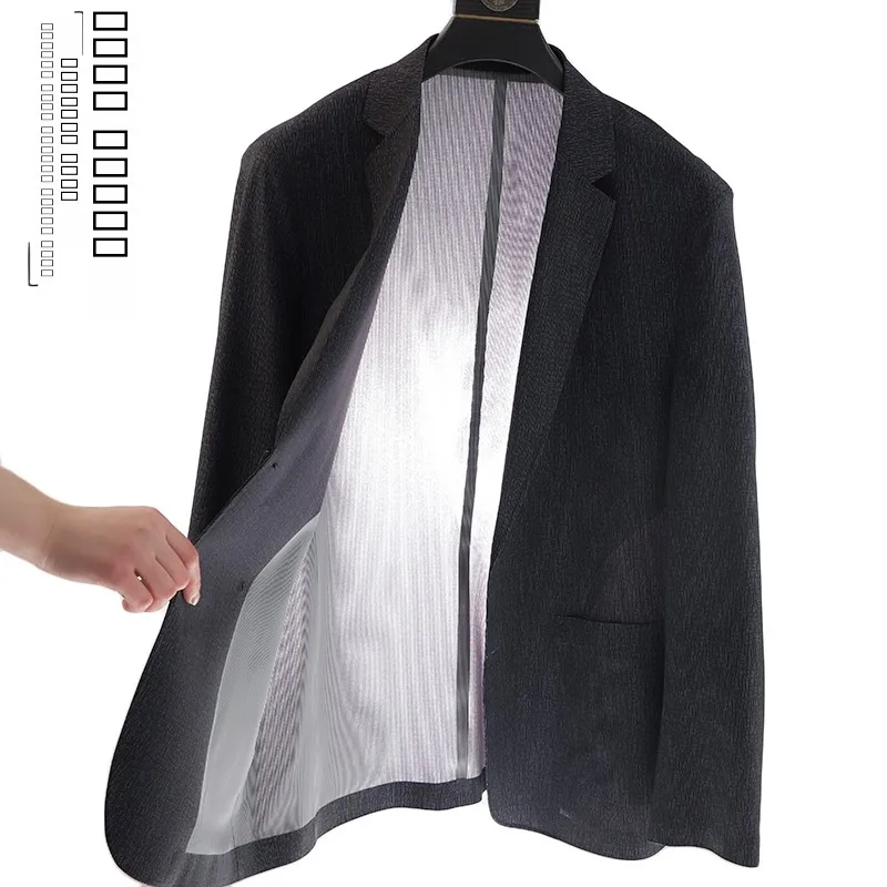 

Мужской трикотажный деловой костюм, легкий, весенний, модный, в городском стиле, на двух пуговицах, однотонный, с длинным рукавом, повседневный, однобортный.