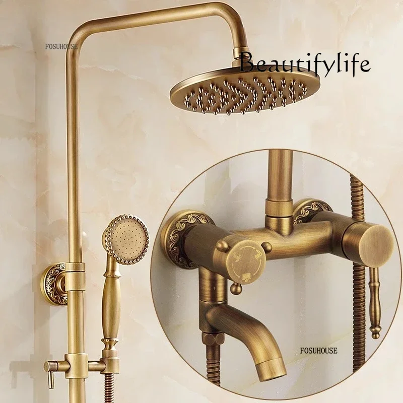 

European All-copper Shower Faucets Set Home Bathroom Shower Faucet Light Luxury Retro Thermostatic Shower Faucet for Bathroom zz