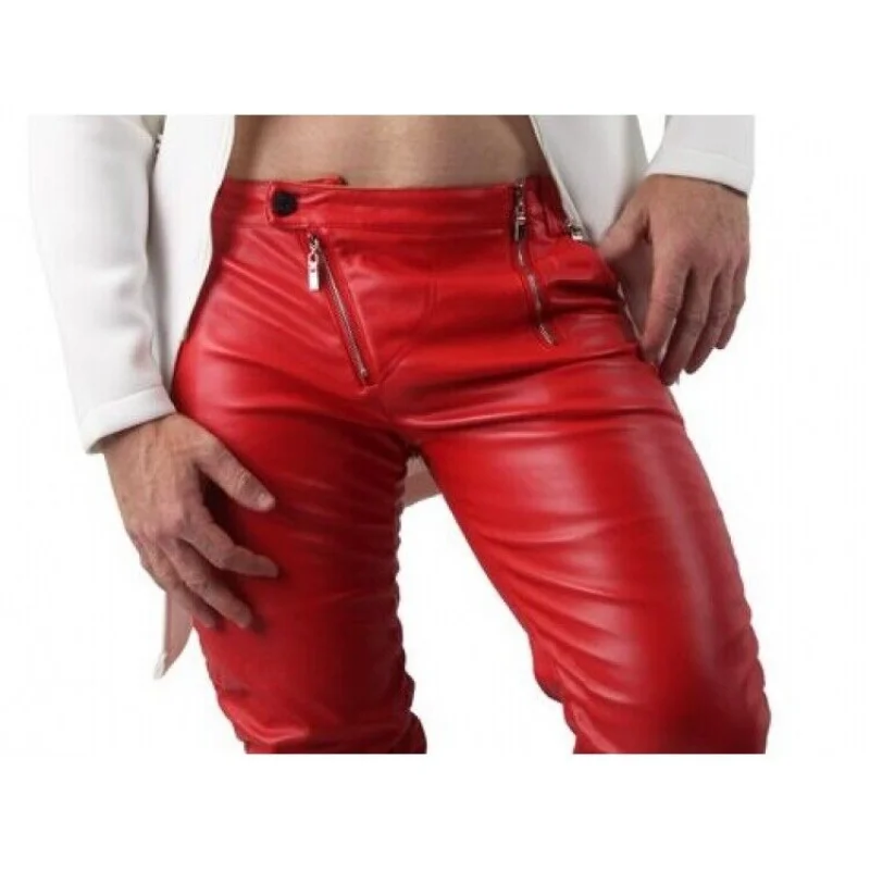 Leather Pants Mens Pant Black Real Men Pockets Biker Jeans Lauren Red European and American Fashion Trends