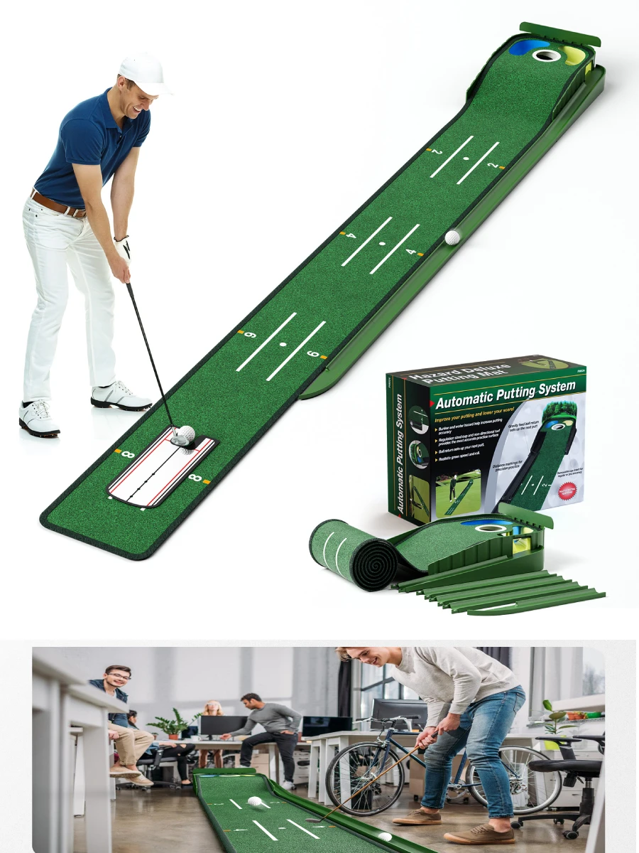 Golf-Putting-Matte, realistische Putting-Matte mit automatischer Ballrückführung und klarer Führungslinie zum Spielen von Golfspielen zu Hause oder im Büro