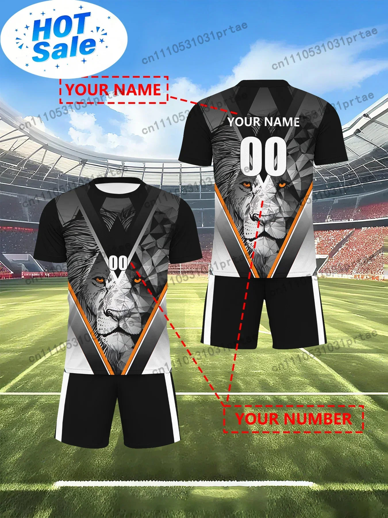 Personalized Soccer Kits Featuring Custom Names And Numbers, Including a Short-Sleeve Top And Shorts in a Two-Piece Set Black