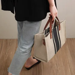 Bolso de mano Vintage a rayas para mujer, bolso de mano de alta capacidad, equipaje de lona, bolso cruzado exterior, bolso de mensajero informal de negocios