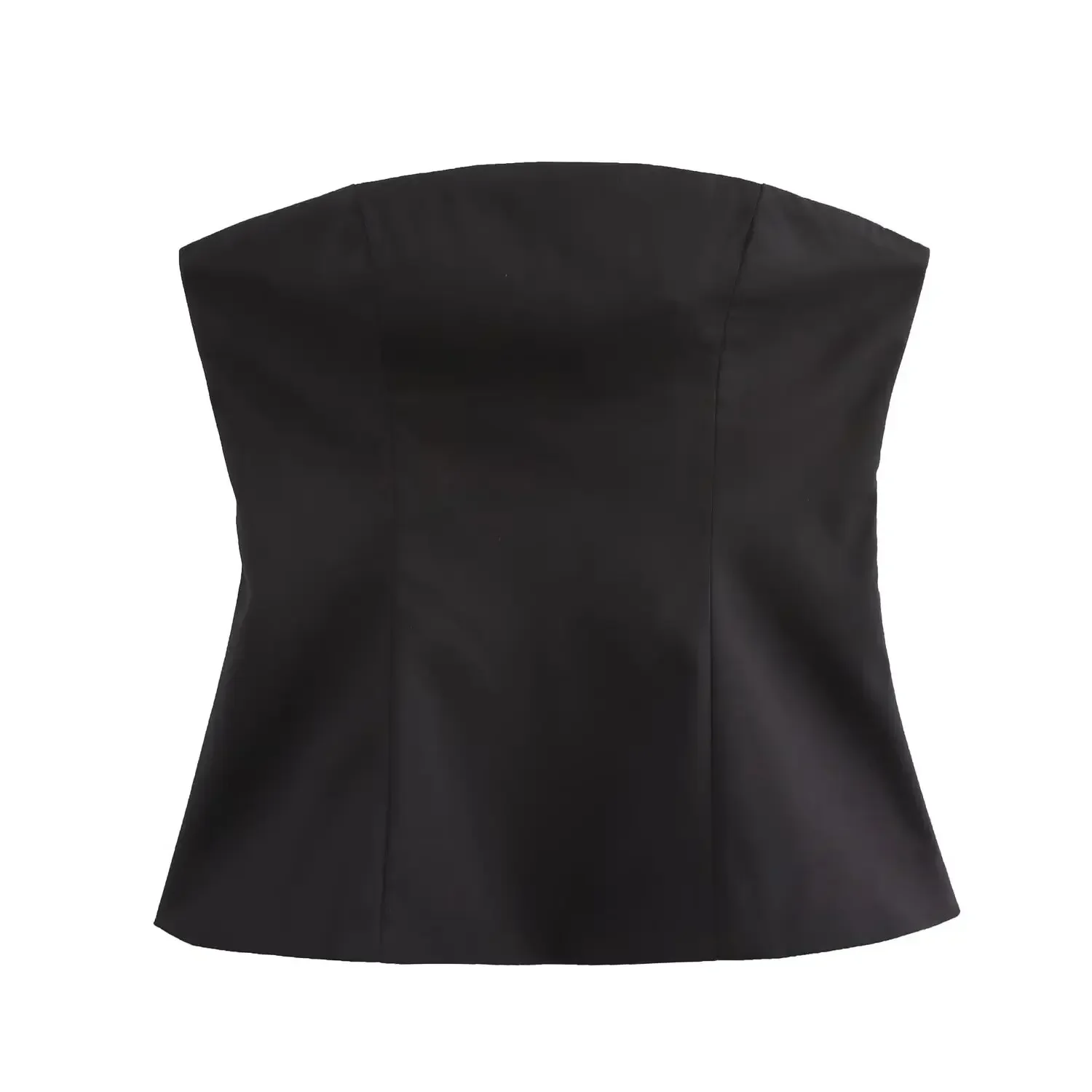 Women's 2024 new fashion black slim fit short strapless top retro sleeveless backless zipper women's vest chic top