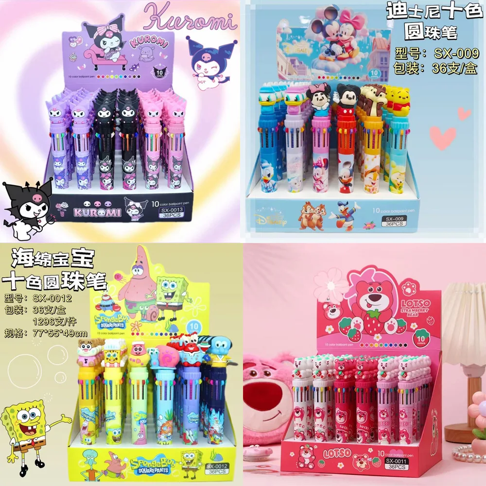 Disney Lotso Stitch Press Ten Color Ballpoint Marker Pen Cartoon Kawaii Sanrio Multi-color Students Stationery Write Cute Pens