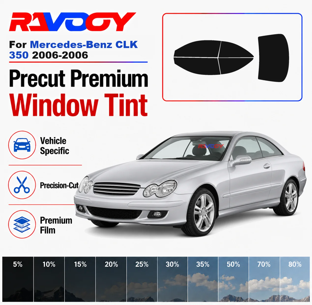 Premium Precut Window Tint Kit Front Windows Rear Windows Rear Windshield For Mercedes-Benz CLK 350 2006-2006 Nano Ceramic Film