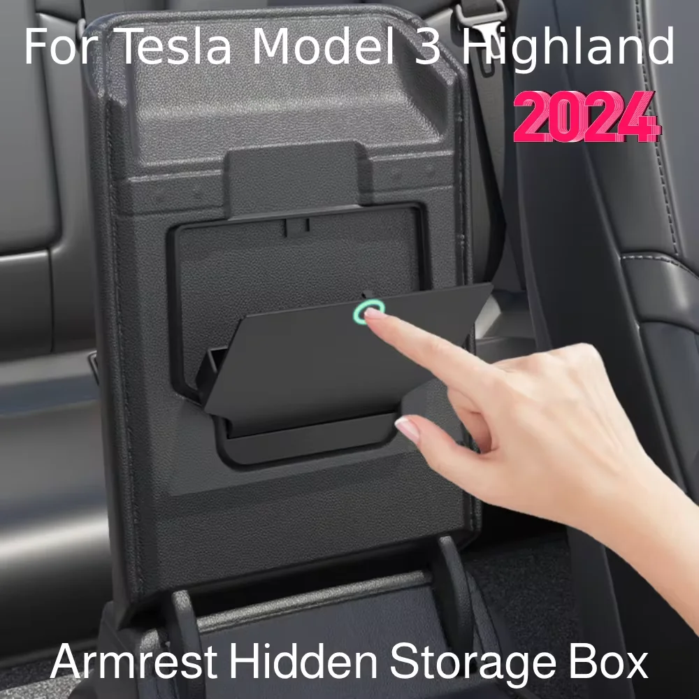 

Armrest Hidden Storage Box For Tesla Model 3 Highland 2024 Center Console Organizer Armrest Hidden Secret Compartment