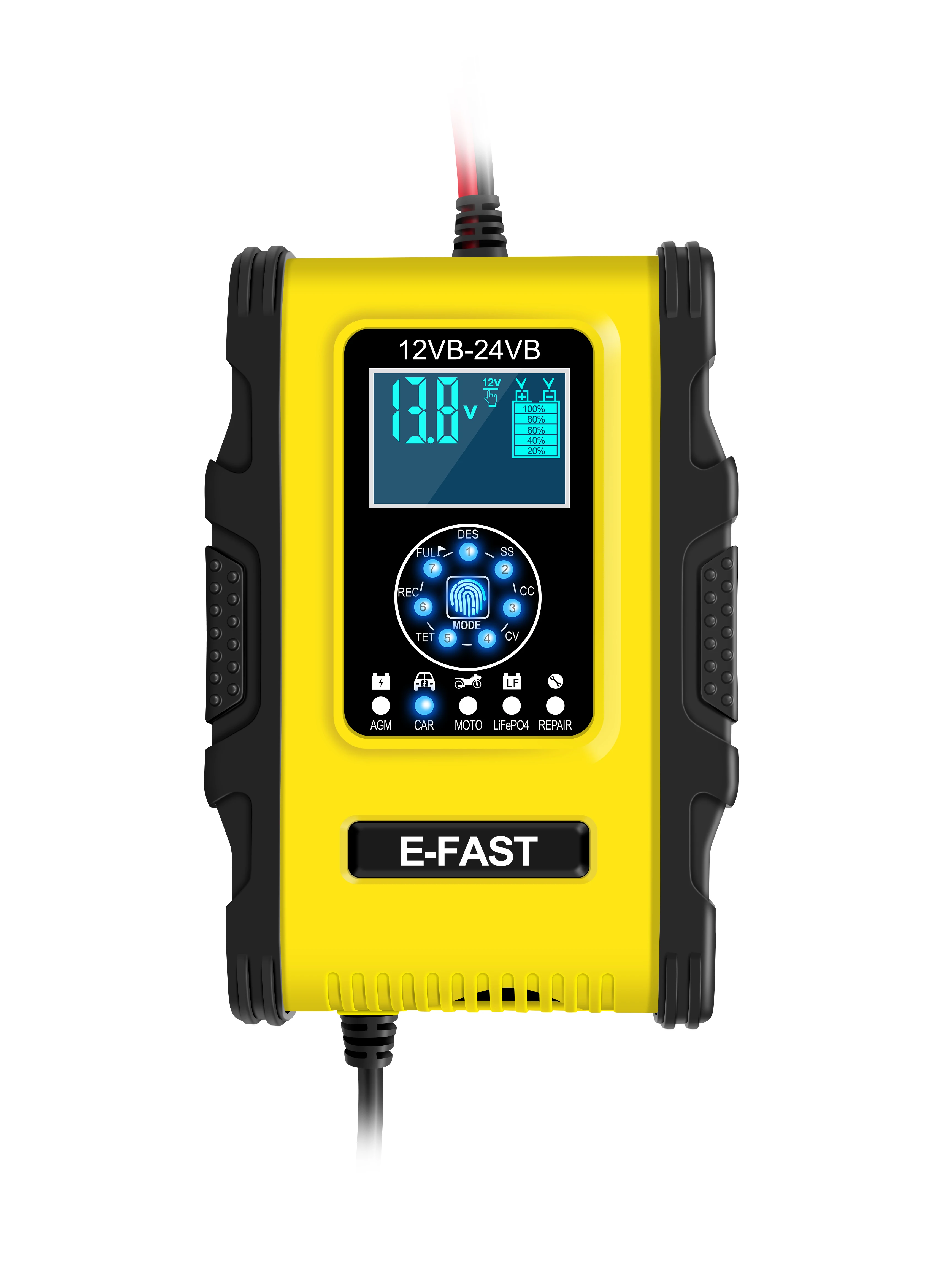 بطاريات جل AGM لحمض الرصاص الجاف الرطب LiFePo4 لتصليح نبضات شاحن بطارية السيارة الذكية بشاشة رقمية عالمية 12V12A/24V6A