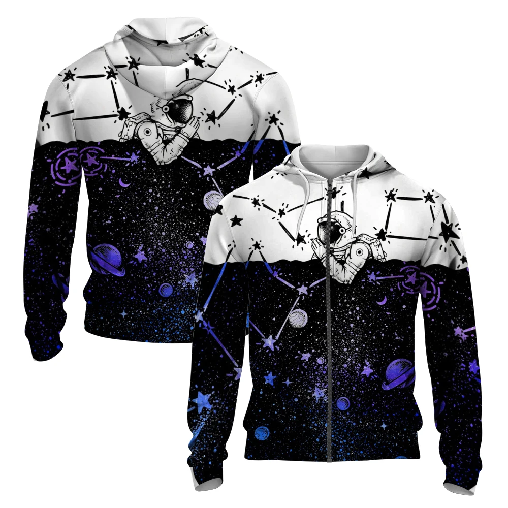 Astronaut Star 3D Printed Autumn/winter Zipper Hoodie Men's Retro Street Sport Zipper Hoodie Fashion Luxuryhoodiewithextrahoodie