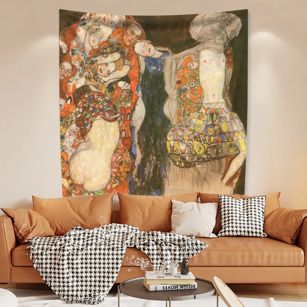 The Kiss Of Gustav Klimt Home Decor Aesthetic Painting Of Famous Artists Tapestry Wall Hanging Living Room Backdrop Sofa Blanket