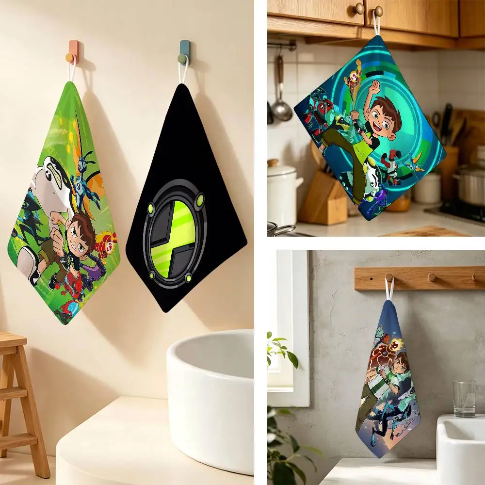 Anime B-Ben 10 Household Hanging Towel Polyester Cotton Hand Wiping Towel Sturdy For Bathroom Bedroom