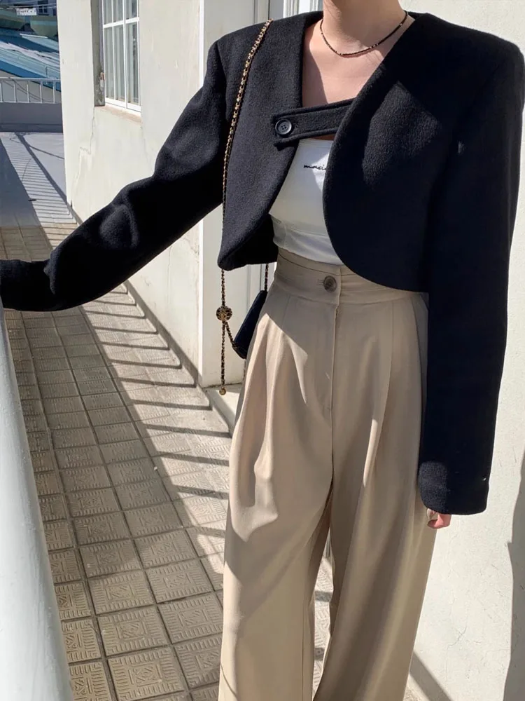 

Women's Woolen Coat ort Sve Long Sve Autumn Winter Faion Retro Sle Outerwear Korean Sle Commute Pure Color