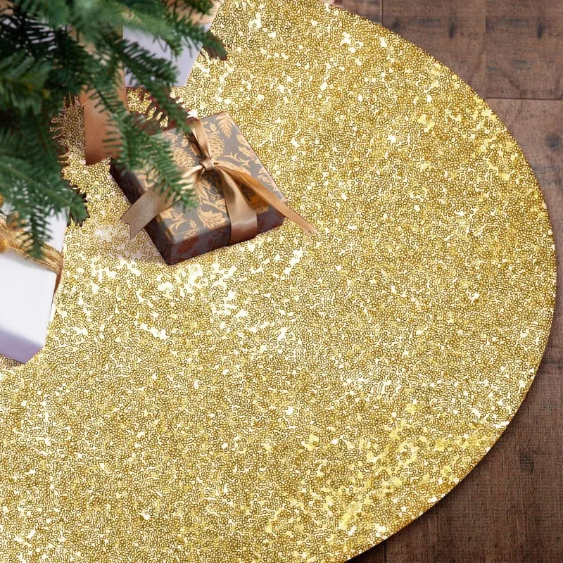 

1pc Christmas Golden Tree Skirt Decoration Sequined Christmas Tree Skirt Christmas Tree Decoration Bottom Apron Tree Skirt