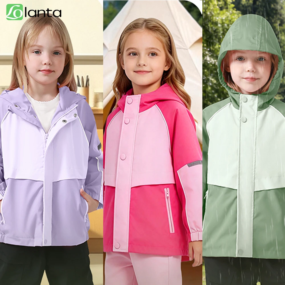 LOlanta Toddler Girls Rain Jacket Lightweight Waterproof Hooded Jackets Little Kids Windbreaker Outerwear Raincoats 1-5Years