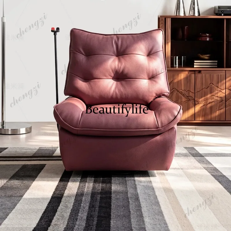 Retro first-layer cowhide single sofa chair household living room lazy leisure chair multi-functional electric adjustment