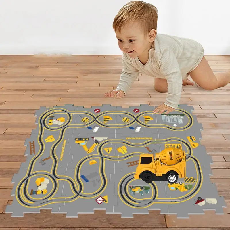 Puzzle Track Racer Car Playset Electric Track Car Set Assembling Track Play Set Road Builder Educational Rail Car Mat Building