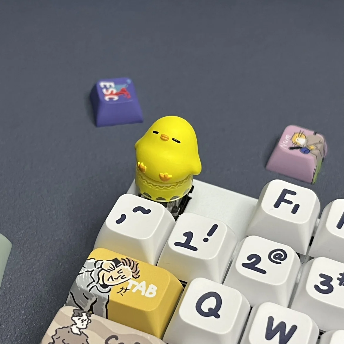 Cute round bottom genuine chicken keycap cross axis punk yellow circular creative versatile mechanical keyboard keycap