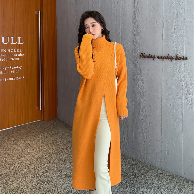 

2026 Pullovers Women Sweaters Knit Dress Turtleneck Long Dresses Full Sleeve Jumpers Y2k Streetwear Elegant Autumn Winter