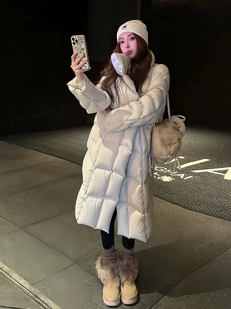Oversize gola alta para baixo jaqueta para mulher 2026 preto longo puffer casaco grosso quente de alta qualidade outerwear bege INKEO DJ625