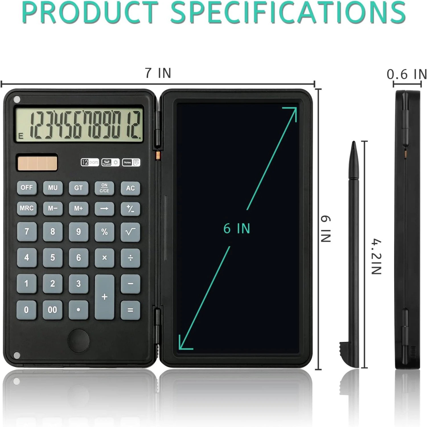 Calculator, 12-Digit Large Display Office Desk Calcultors with Erasable Writing Table, Solar and Battery Dual Power Pocket Deskt