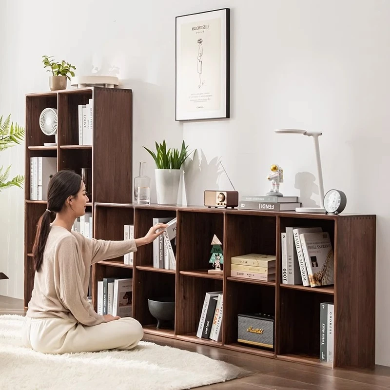 

Pure solid wood bookshelf North American black walnut Nordic simple study cabinet cherry wood against the wall Bogu frame