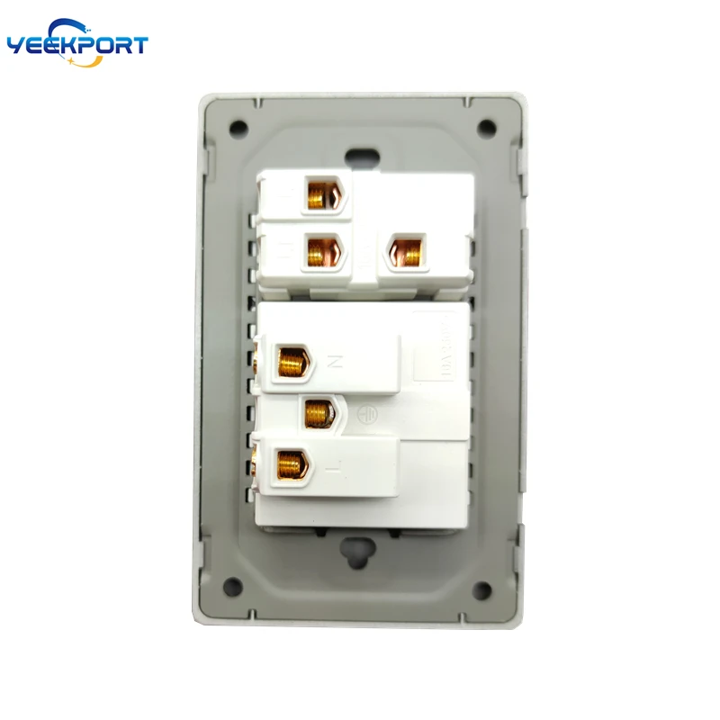 118mm EU Household German Standard Grey Tempered Glass Panel 16A 2-hole Power Plug Wall Socket with Switch Combination